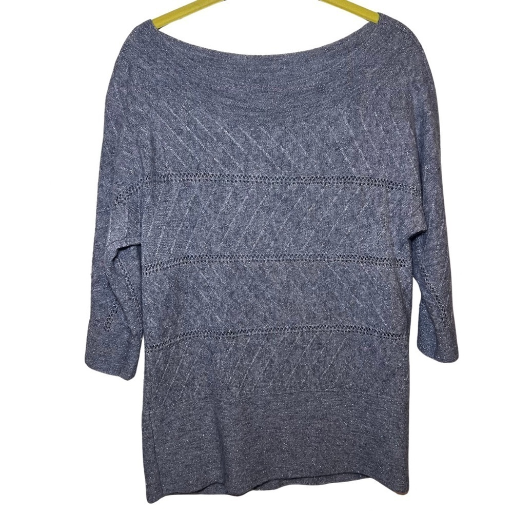 White House Black Market Soft Gray W/Silver Threading 3/4 Sleeve Sweater Size M